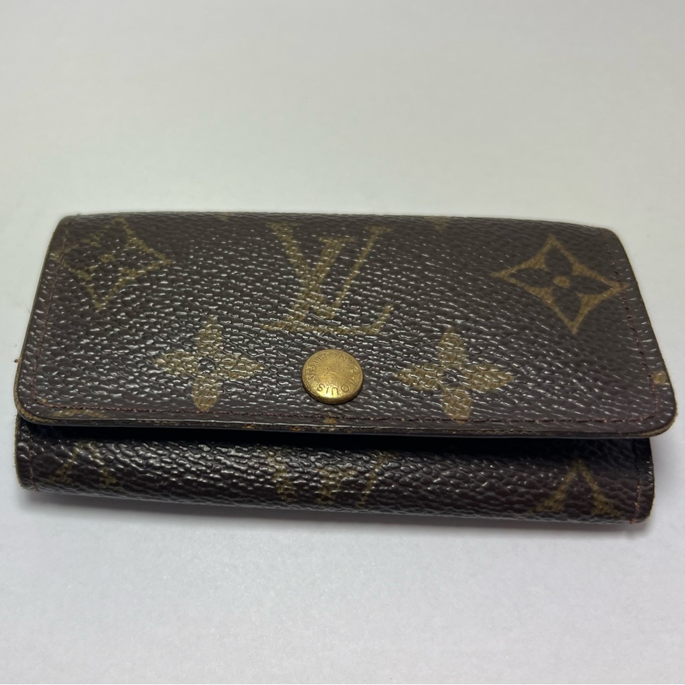 Authentic Louis Vuitton Monogram Brown & Tan 4 Ring Key Holder Wallet Case Pouch